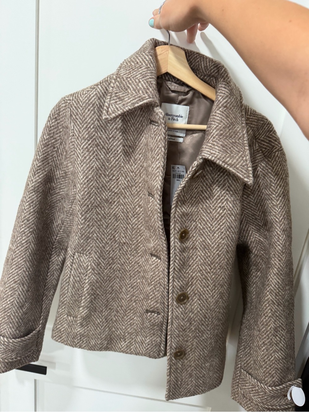 Abercrombie & Fitch Women's Herringbone Pea Coat in Light Brown